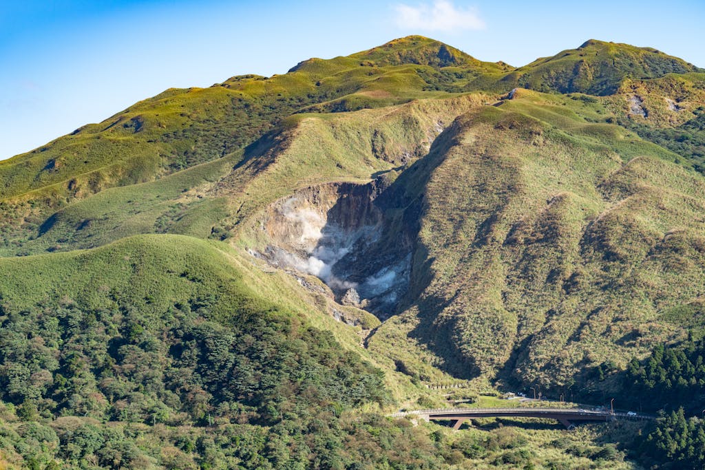 Breathtaking landscape of Yangmingshan's lush volcanic crater in Taiwan.